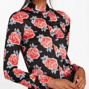 Brooks Brothers 100% Silk Rose Print Top SZ 8